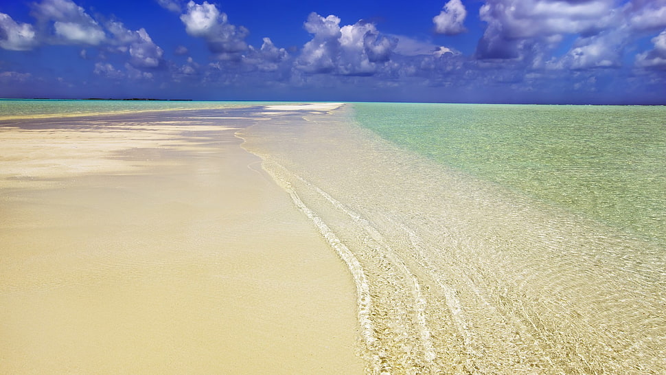 ocean wave, sky, clouds, beach, horizon HD wallpaper