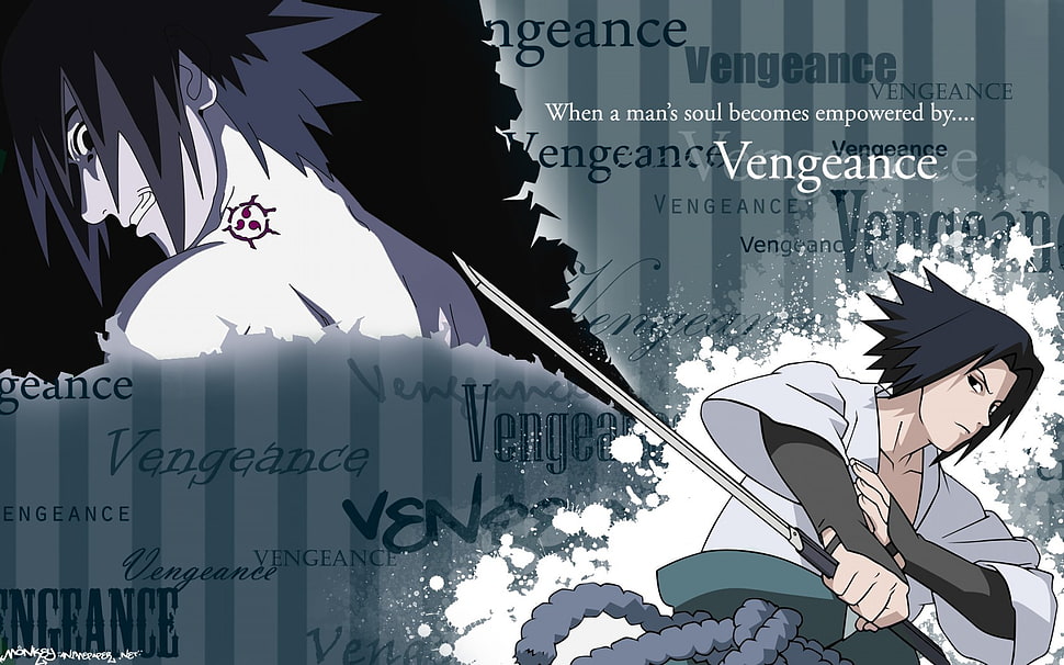 Uchiha Sasuke illustration, Naruto Shippuuden, Uchiha Sasuke, typography HD wallpaper
