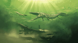 dinosaur age crocodile, dinosaurs, Simon Stålenhag, artwork