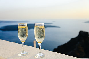 two clear champagne glasses