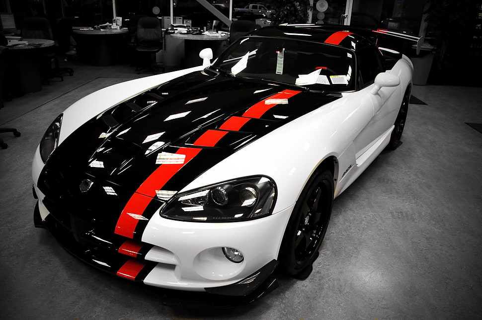 black, white, and red convertible coupe, Dodge, VIPER, white cars, car HD wallpaper