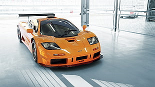 orange sports car, car, McLaren F1 GTR