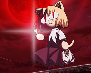 cat anime character holding fork illustration HD wallpaper