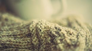 beige knit cloth, depth of field HD wallpaper