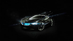 black BMW sports car illustration, car, vehicle