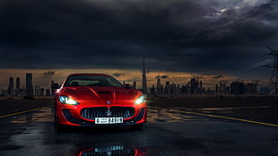 red super car, car, Maserati, road, Dubai HD wallpaper