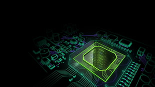 green and purple circuit board illustration