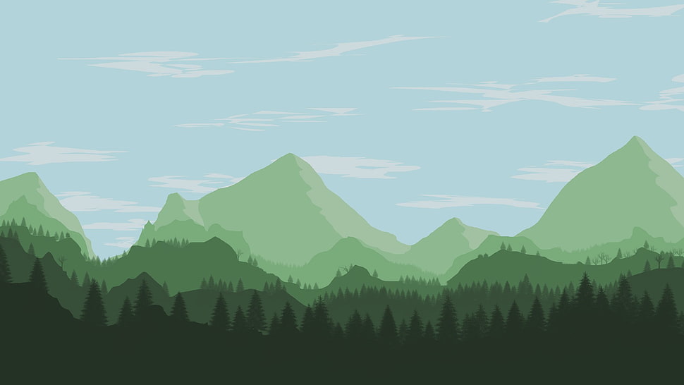 green mountain illustration HD wallpaper