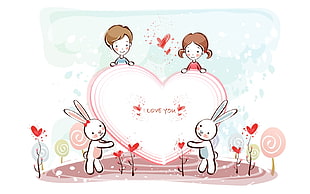 photo of rabbit with boy and girl HD wallpaper