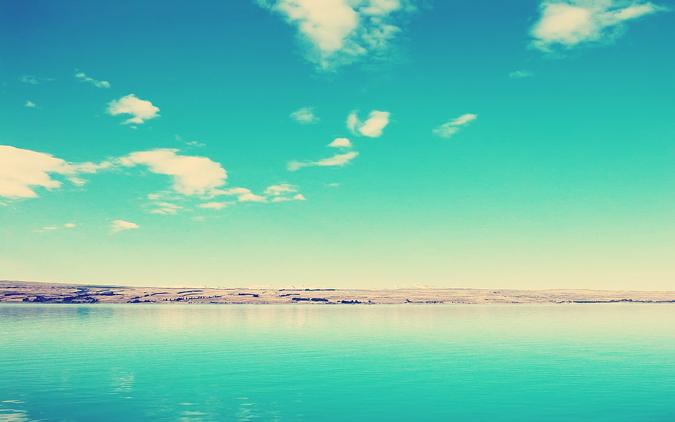 blue sky, coast, sky, water, clouds HD wallpaper