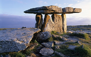 brown and black wooden table, landscape, stones, dolmen, Ireland HD wallpaper