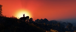 silhouette of person riding horse, The Witcher 3: Wild Hunt