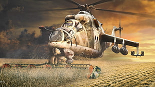 gray and black helicopter painting