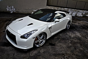 white coupe, car, white cars, vehicle, Nissan