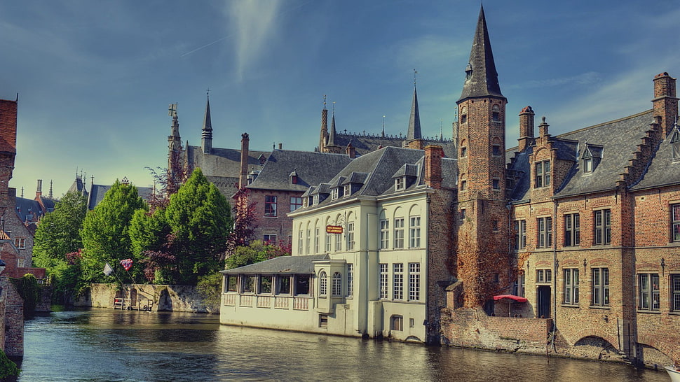 painting of houses beside lake, architecture, building, Bruges, Belgium HD wallpaper