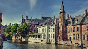 painting of houses beside lake, architecture, building, Bruges, Belgium