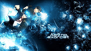Ao No Exorcist digital wallpaper, Blue Exorcist, anime boys, gun, typography
