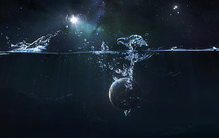 drowning planet wallpaper, planet, space art, splashes, stars HD wallpaper