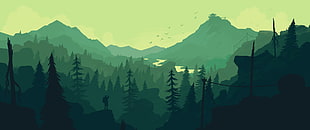 mountains and forest illustration, video games, Firewatch, wood
