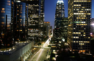 high-rise buildings, Los Angeles, night, light trails, cityscape HD wallpaper