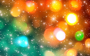 orange and green light abstract wallpaper, stars, lights, bokeh, colorful