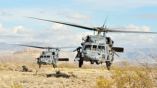 two gray helicopters, military, helicopters, military aircraft, Sikorsky UH-60 Black Hawk