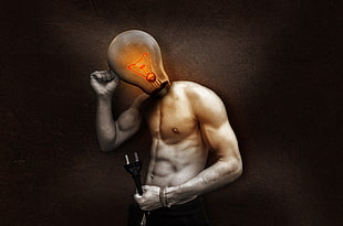 man with light bulb head illustration HD wallpaper