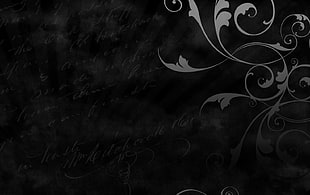 grey and black floral border, abstract, monochrome, white, black