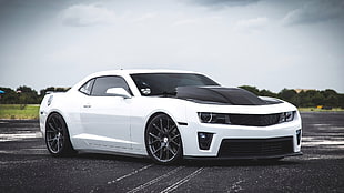 white and black coupe, car, wheels, Chevrolet Camaro SS, tuning HD wallpaper