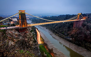 brown cable bridge, river, bridge, Clifton Suspension Bridge, England HD wallpaper