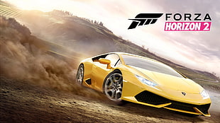 yellow Forza Horizon 2, Forza Horizon 2, video games, Lamborghini Huracan, yellow cars