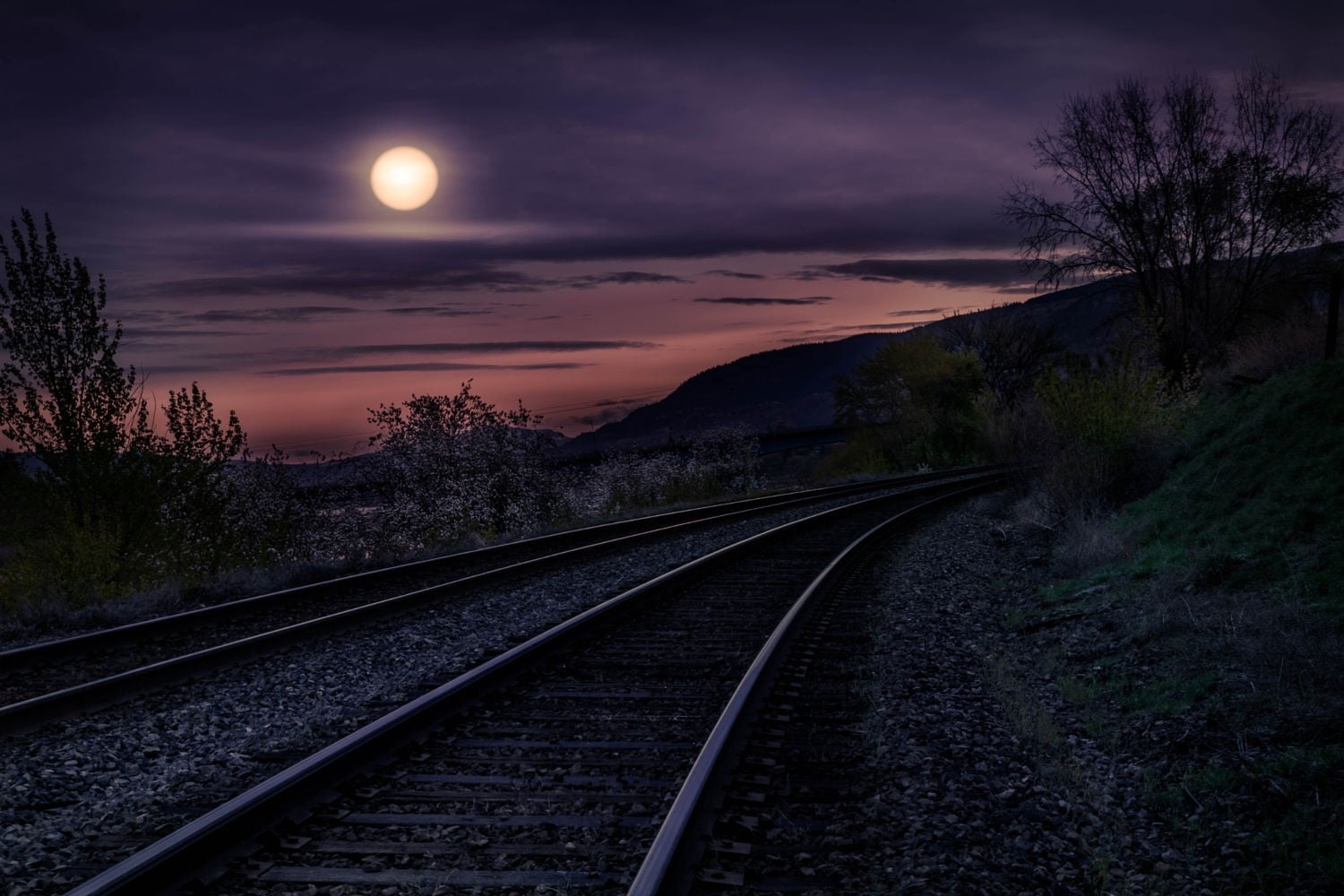 black train railway, landscape, photography, nature, Moon