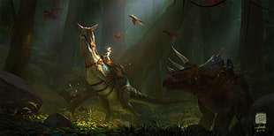 two dinosaurs in woods digital wallpaper, fantasy art, Ark: Survival Evolved