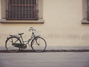 black commuter bike, Bicycle, Building, Street