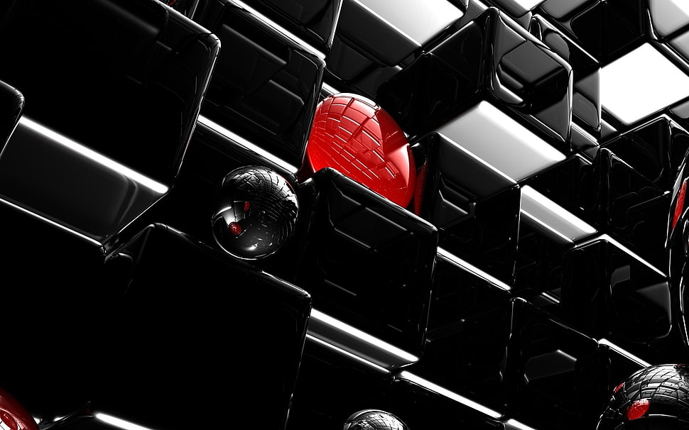 abstract, cube, sphere, render HD wallpaper