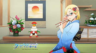 female anime character in kimono, Claudia Madobe, Microsoft Azure HD wallpaper