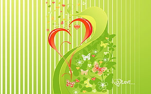 green and red heart with butterflies artwork