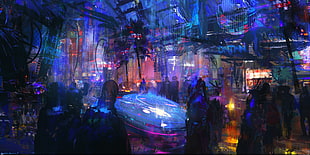 assorted-color neon lights, artwork, cyberpunk, city, futuristic city