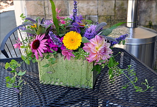 Calendula,Coneflower, Dahlia and Lavender flower arrangement