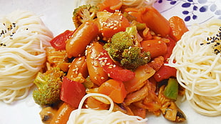 cooked food with pasta and vegetables