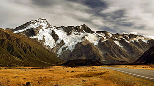 snowed mountain during gray and black sky, mt cook, nz HD wallpaper