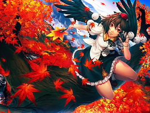 brunette winged woman anime character illustration
