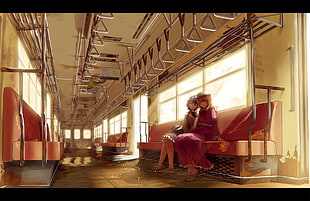 brown wooden framed glass top table, Touhou, Usami Renko, train