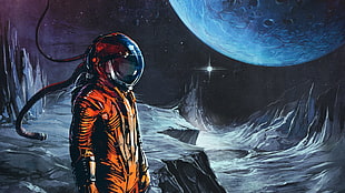 man with helmet on moon painting