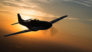 gray airplane, military aircraft, aircraft, sunset, silhouette HD wallpaper
