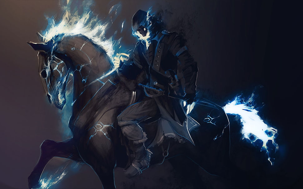 black horse illustration, ghost, fantasy art, horse, artwork HD wallpaper
