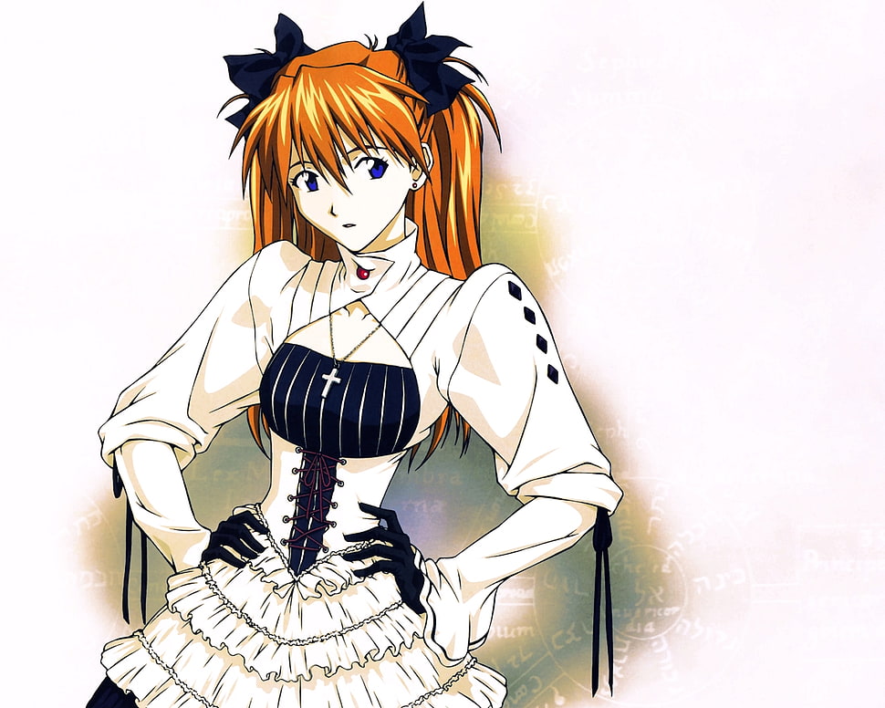 orange-haired female anime character graphics HD wallpaper