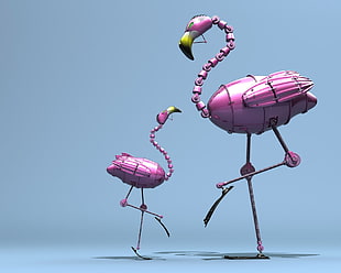 two flamingo robot figures