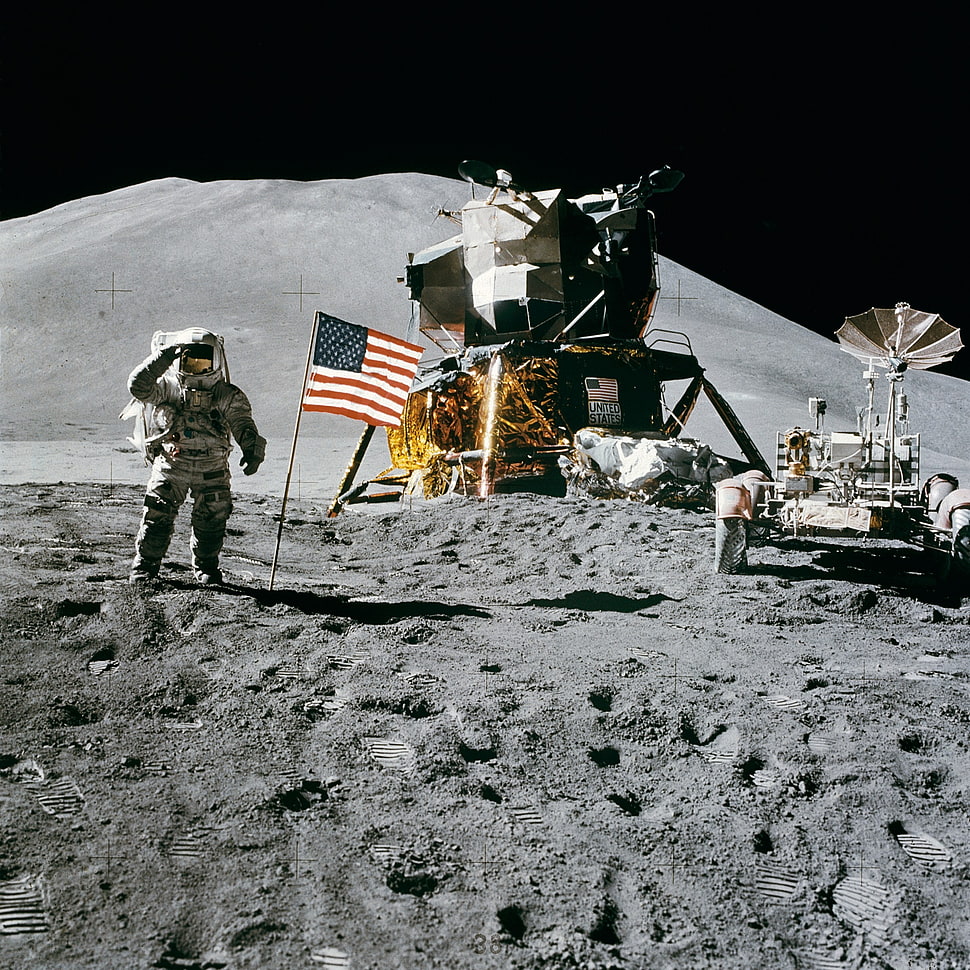 flag of America, Apollo, Moon, astronaut HD wallpaper