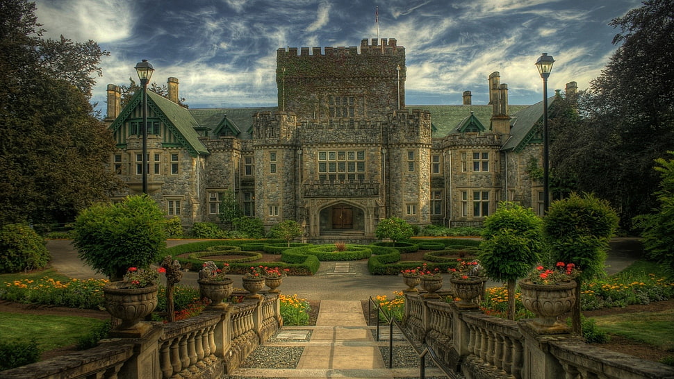 gray stone castle, architecture, castle, trees, Canada HD wallpaper